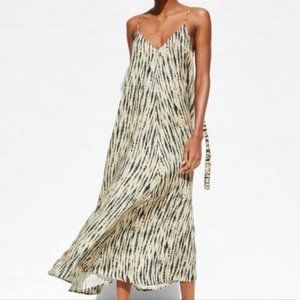 Zara Tie Dye V-Neck Spaghetti Strap Maxi Dress Tan Blue Size XS/S